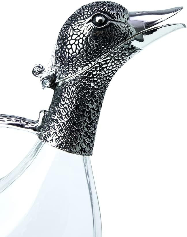 Luxury Silver Duck Wine Decanter 750ml Glass Carafe Elegant Gift Display
