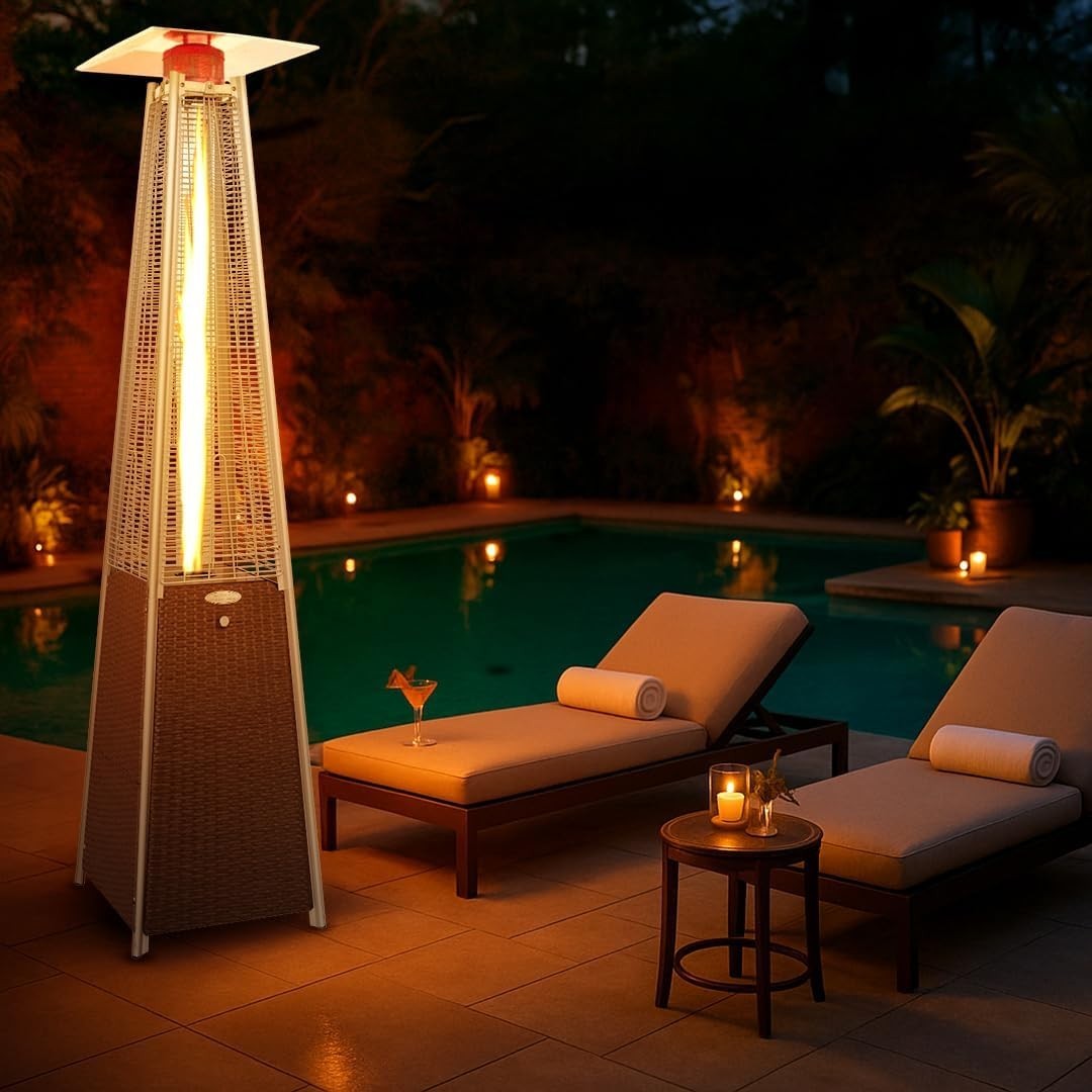 Outdoor Gas Patio Heater Pyramid 13kW Rattan Design Waterproof Cover