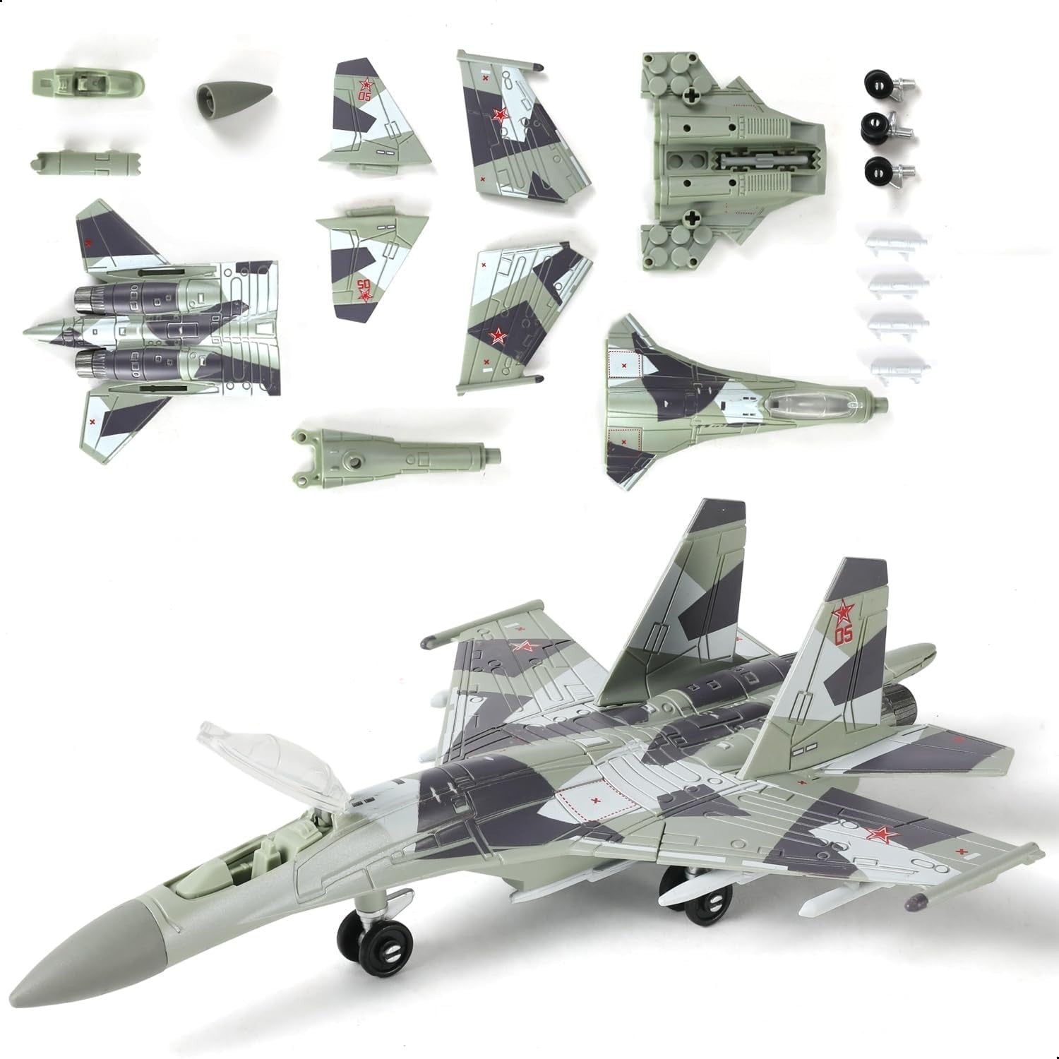 1:100 Scale SU-35 Fighter Jet Model Kit – 34 PCS Military Assembly Toy Set