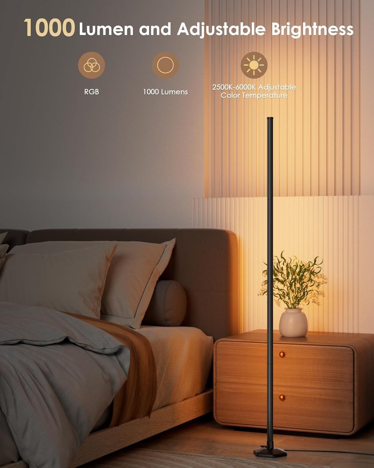RGB LED Corner Floor Lamp 65in App Remote Music Sync Mood Lighting