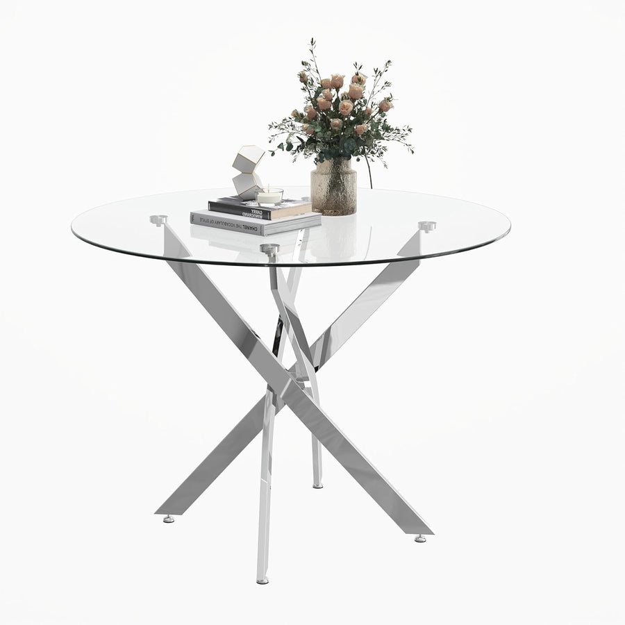 100cm Round Glass Dining Table Chrome Legs Compact Modern Kitchen Table