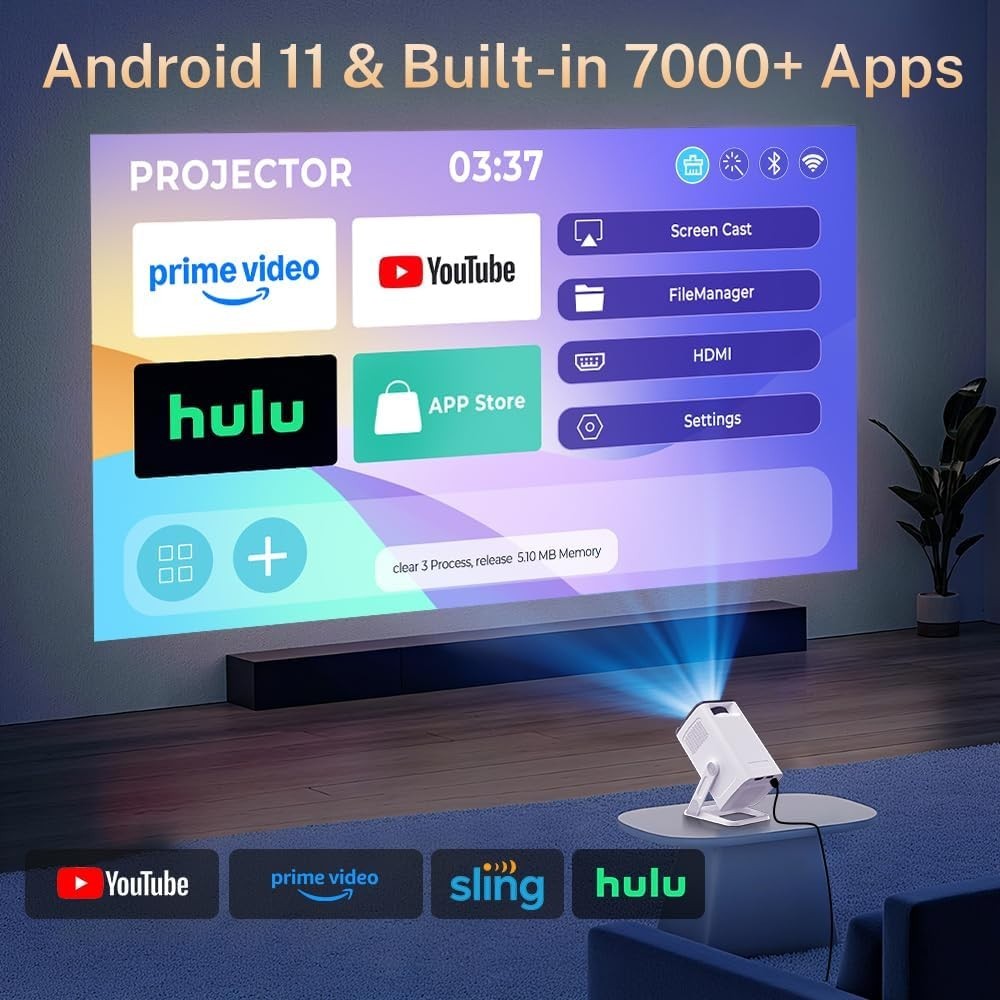 WiFi6 Smart Mini Projector 1080P 4K Support Bluetooth Ceiling