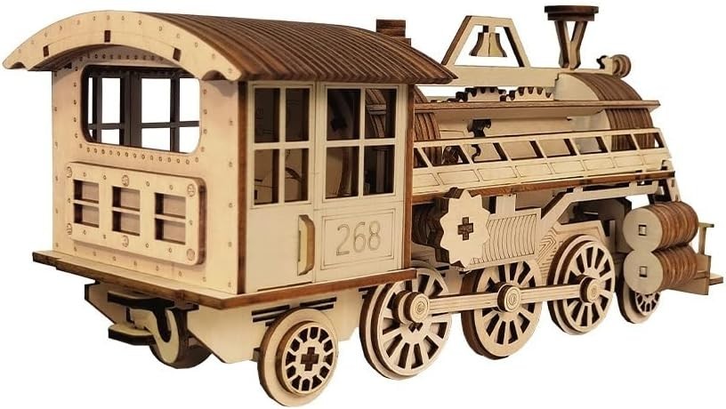 Mechanical 3D Wooden Train Puzzle Kit – DIY Locomotive Model, 227 PCS