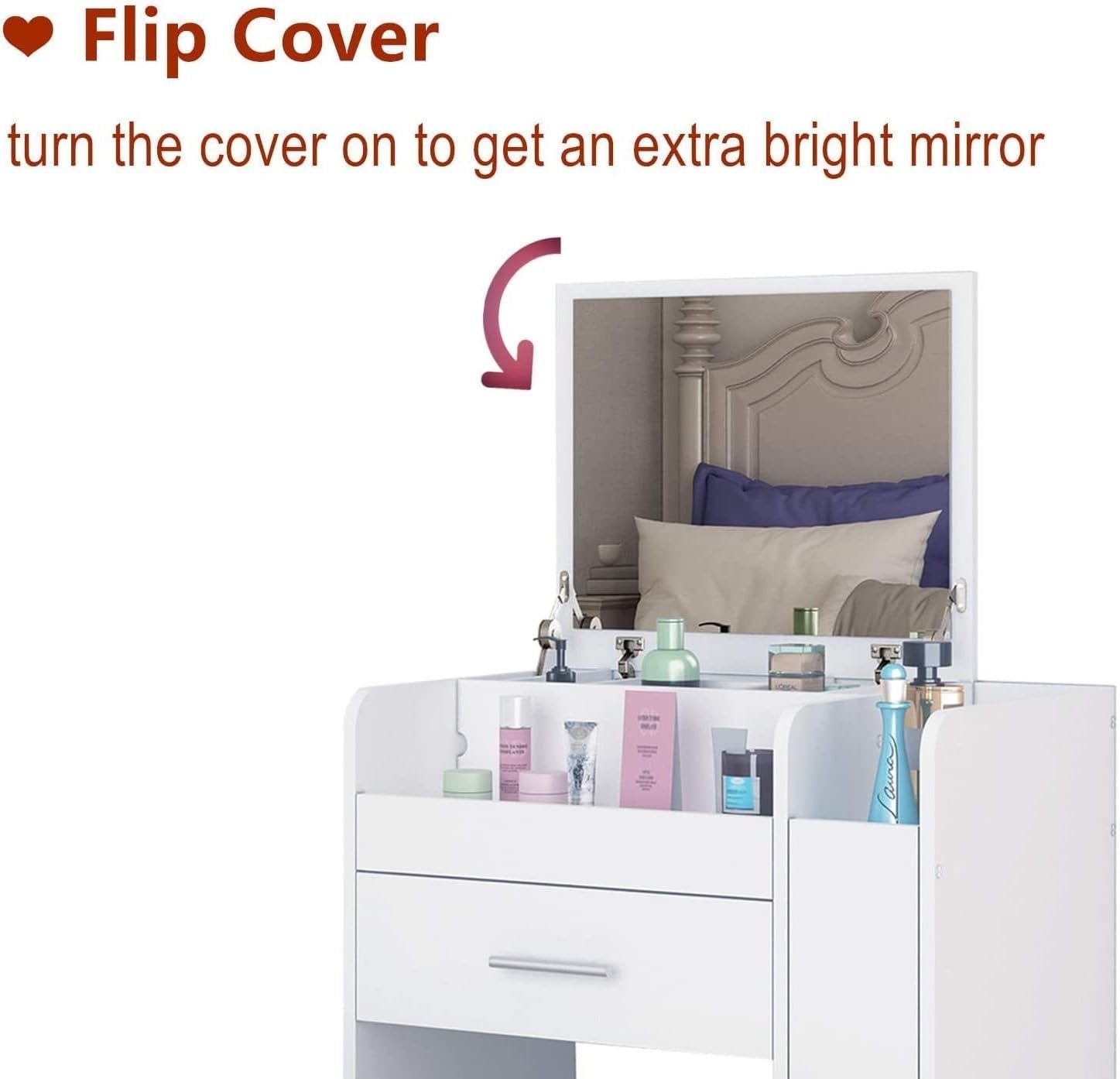 White Dressing Table Vanity Set 90° Flip Mirror LED Lights Drawer Desk