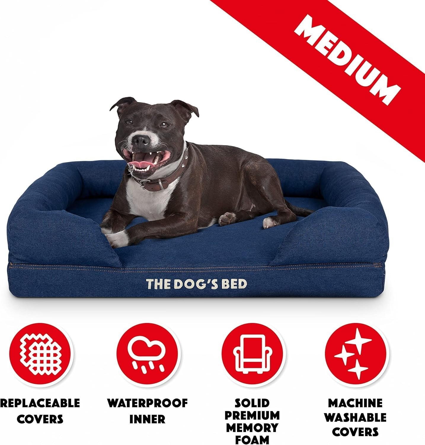 XXL Orthopedic Dog Bed Memory Foam Washable 131x100cm Denim