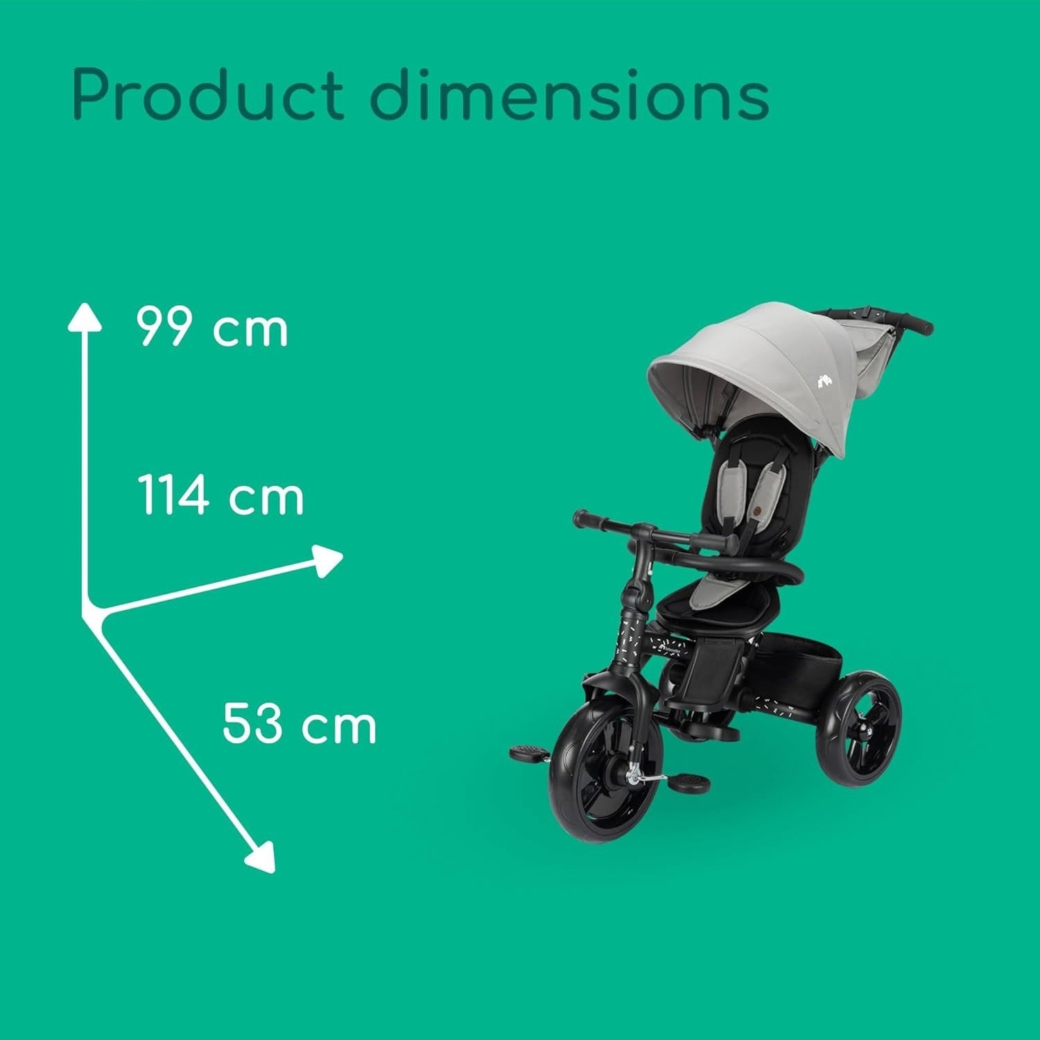 Foldable Baby Trike with Parent Handle Canopy 10M-4Y Toddler Bike Grey