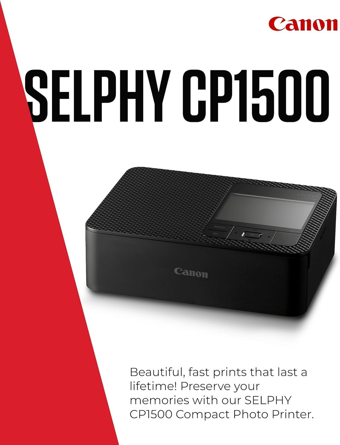 Black CP1500 Wireless Photo Printer Compact Dye-Sub USB-C SD Card Portable