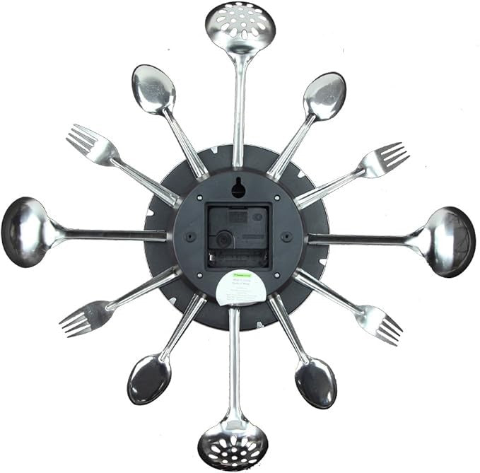 18" Cutlery Wall Clock Blue Modern Kitchen Spoon Fork Silent 45cm Decor