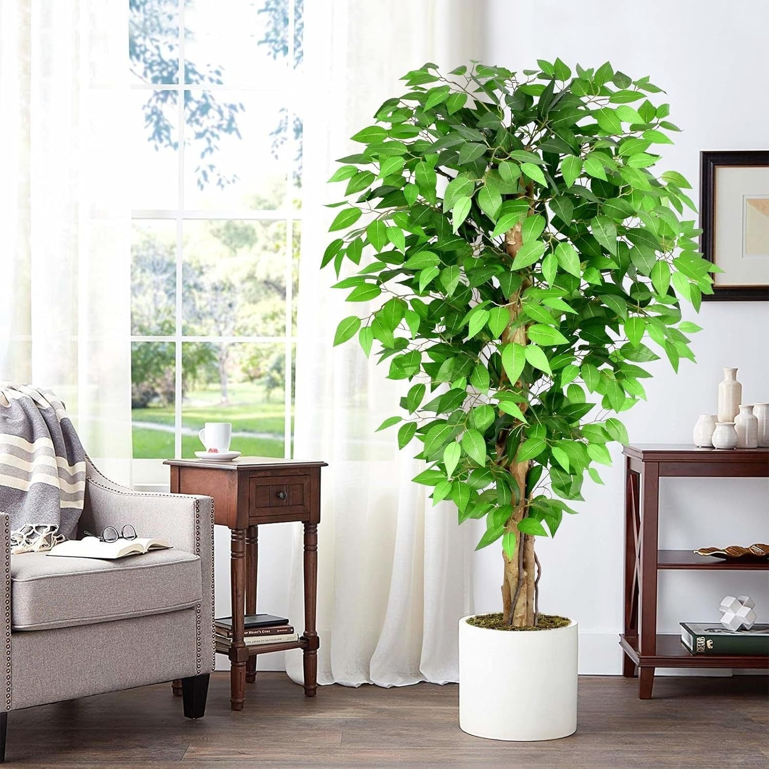5ft Artificial Ficus Trees Set of 2 Tall Lush Green Curved Trunk Indoor Decor