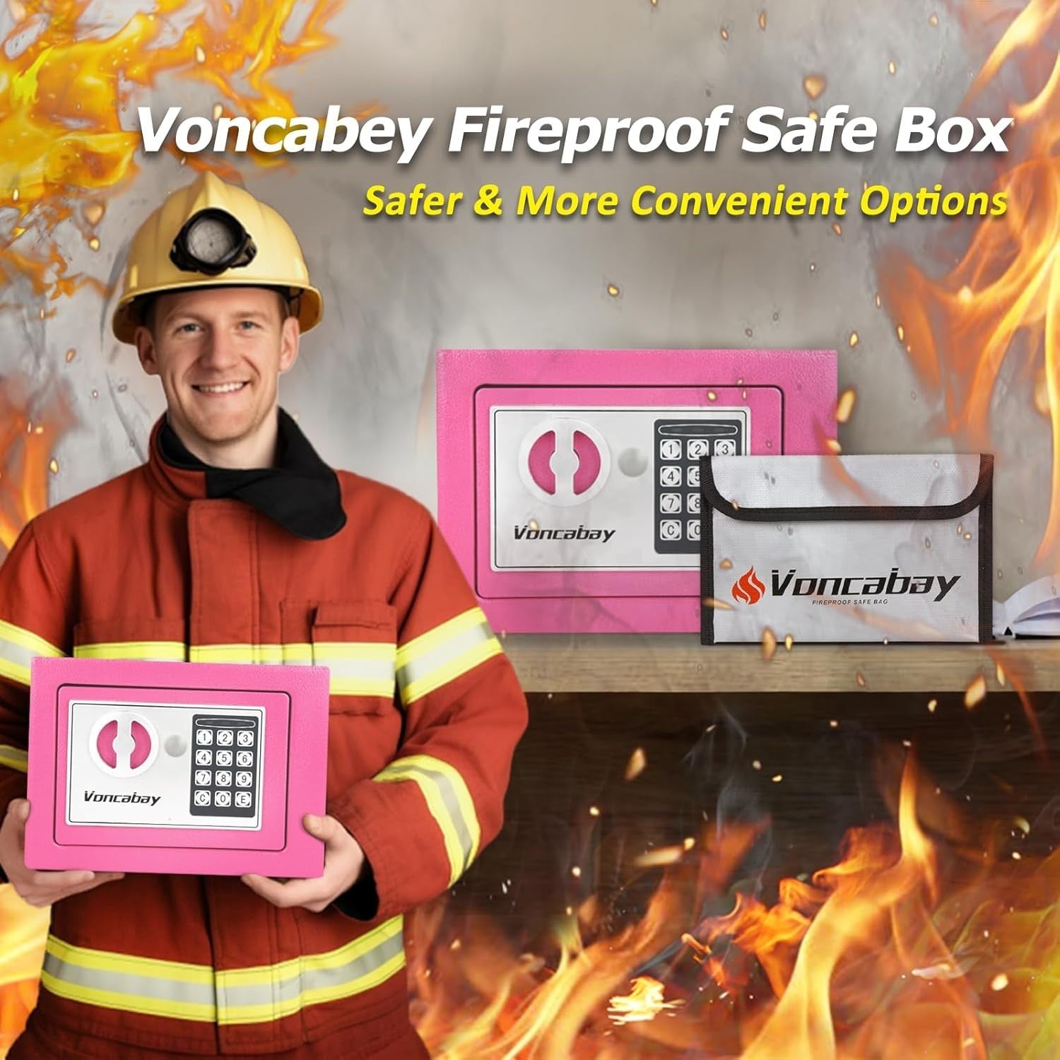 Pink Digital Safe Box Fireproof Bag Security Lock Cash Jewelry Home