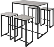 5-Piece Bar Table Set with 4 Stools, Black & Grey Space-Saving Dining Set