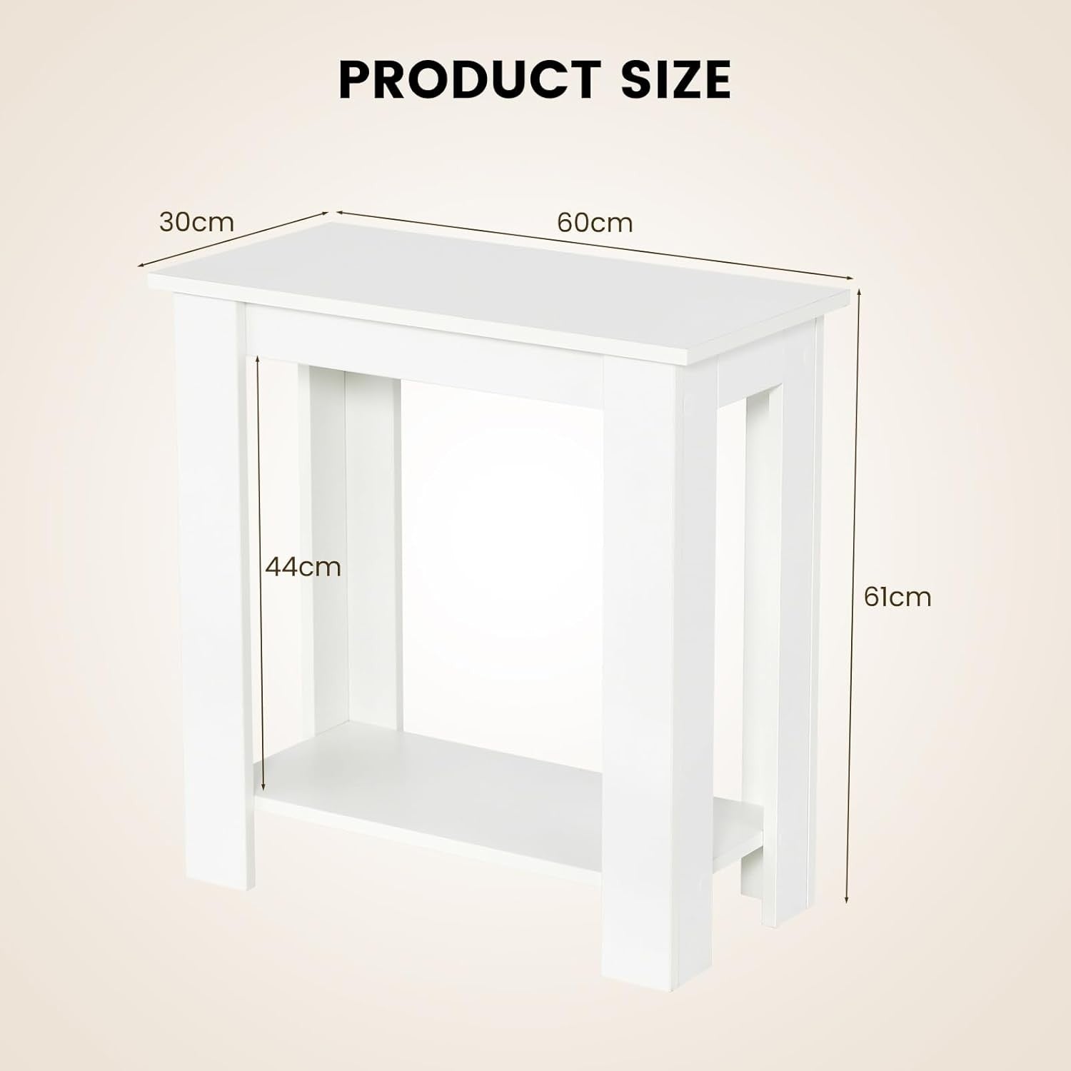 Slim White 2-Tier Bedside Table with Storage Shelf – Modern Compact Side Table