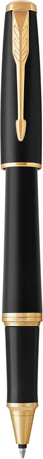 Luxury Rollerball Pen Muted Black Golden Trim Fine Point Smooth Ink Gift