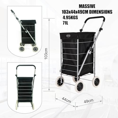 80L Large 4 Wheel Foldable Shopping Trolley Lightweight Durable
