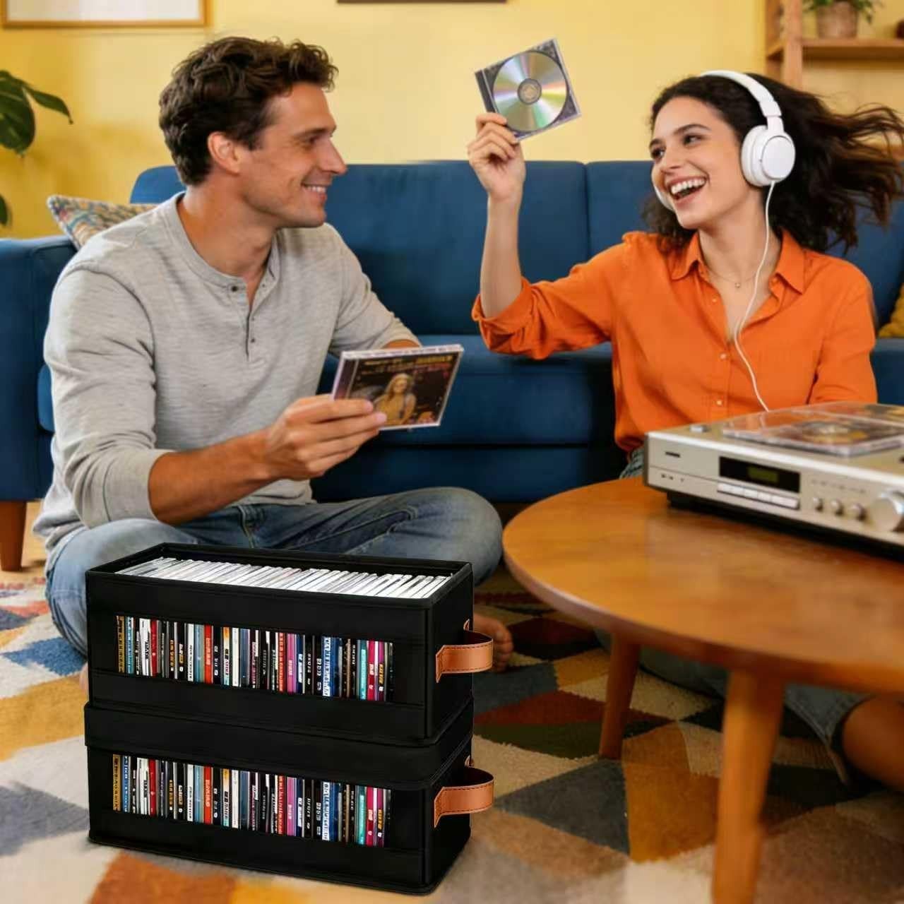 4 Pack CD Storage Boxes with Lid Stackable Organizer Holds 140 CDs