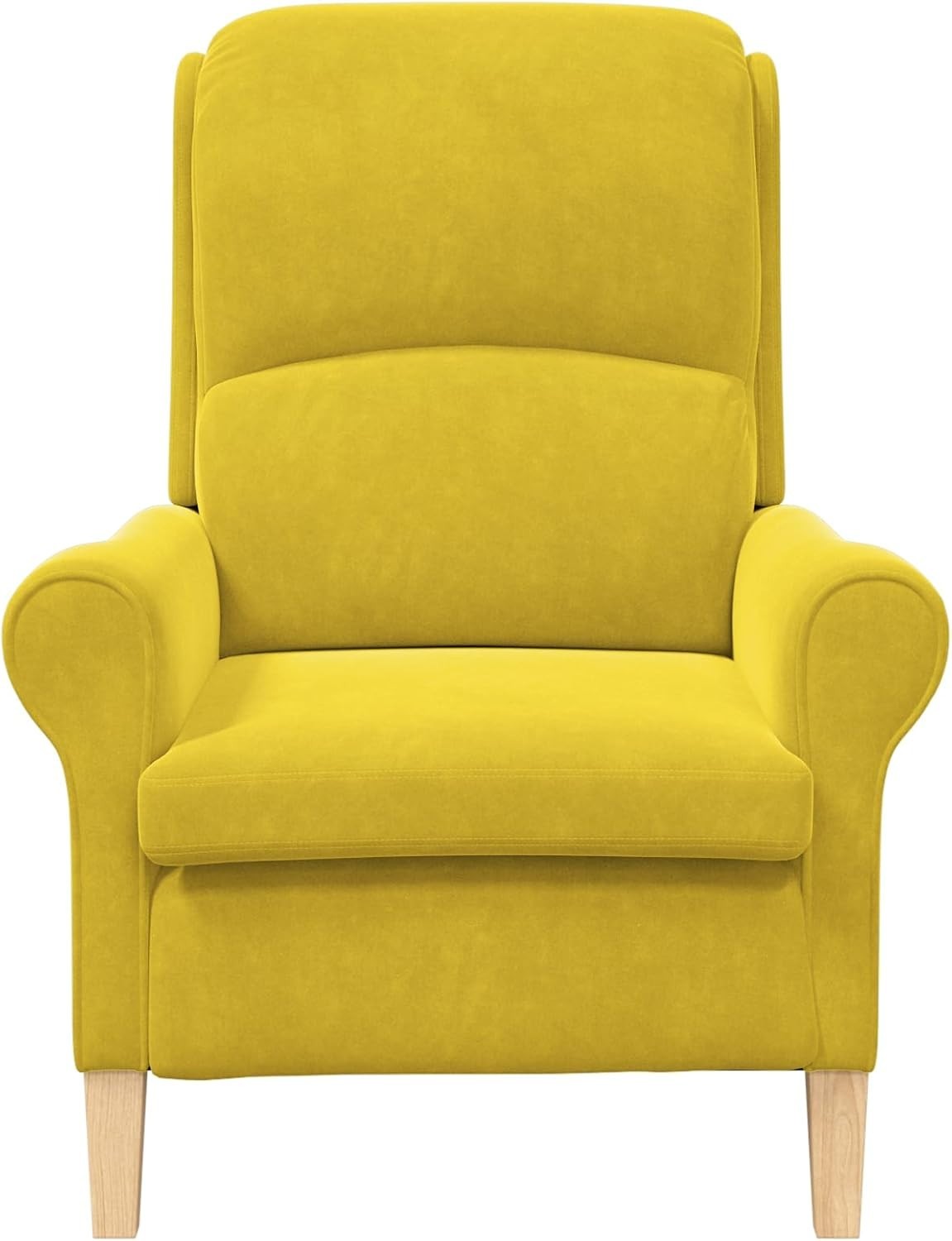 Yellow Highback Armchair Fabric Wingback Lounge Chair Wooden Legs