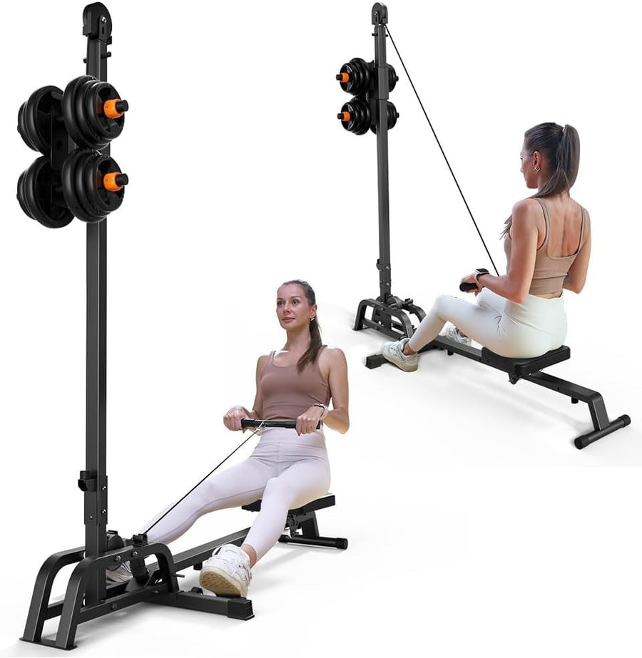 2-in-1 Foldable Rowing Machine LAT Pull Down Combo Home Gym Bench 300LB