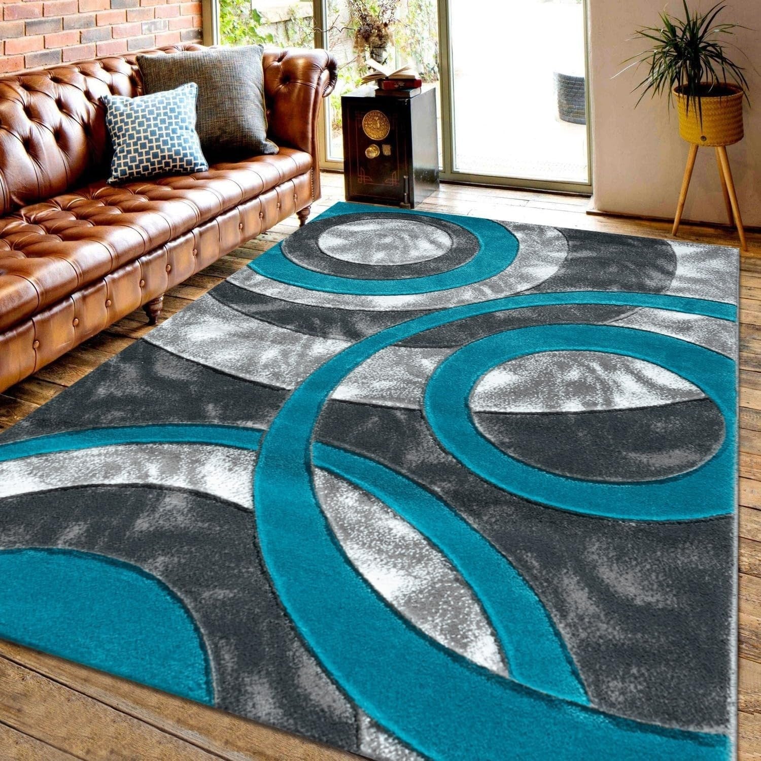 Large Teal Shaggy Area Rug 160x230cm Washable Soft Modern Floor Carpet