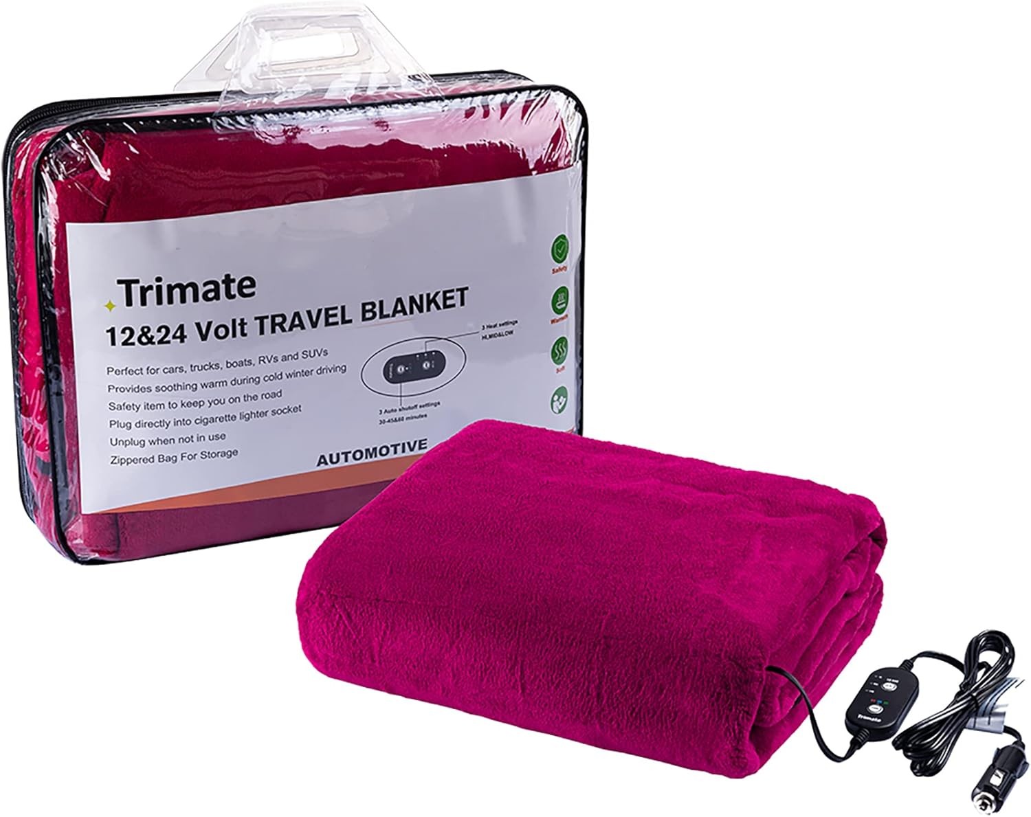 Electric Car Heated Blanket 12V 24V Plush Throw 3 Heat Auto Off Washable