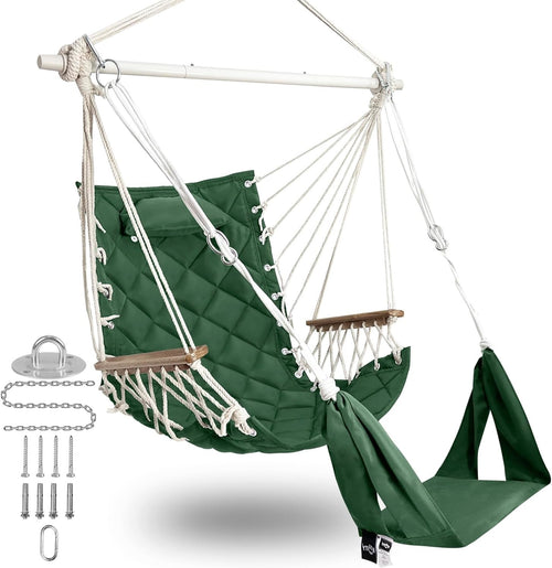 Hammock Swing Chair with Footrest & Armrests | 350lbs Capacity Quilted Seat
