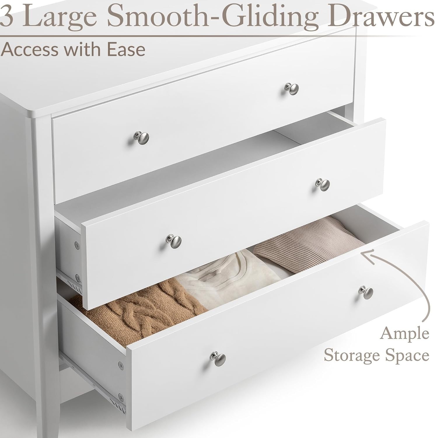 Modern White 3 Drawer Chest, MDF Storage Unit, Chrome Handles, 80cm Wide