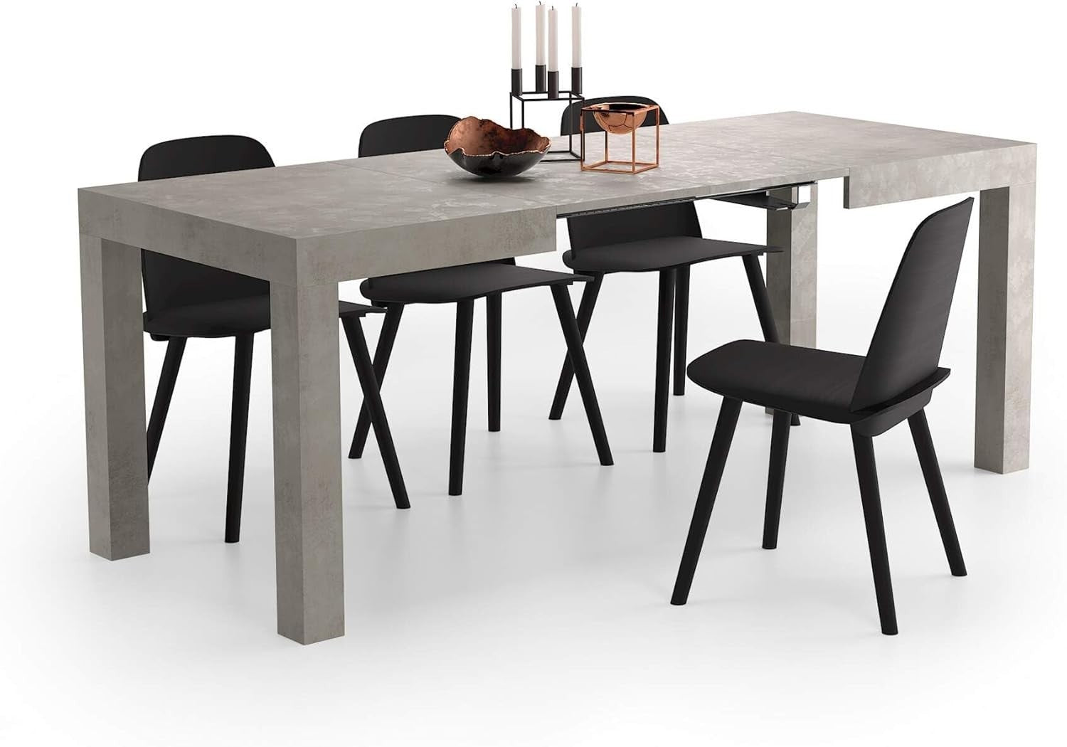 Extendable Concrete Grey  Dining Table 8Seater Wood Modern SpaceSaving 120-200cm