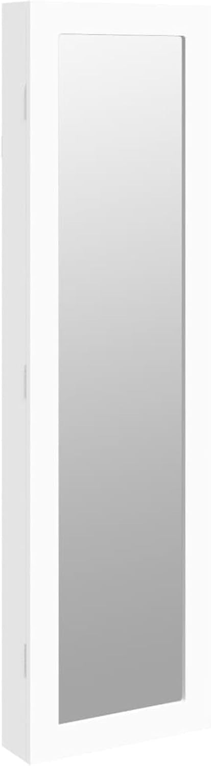 White Wall Mounted Mirror Jewelry Cabinet Lockable Slim Organizer Storage