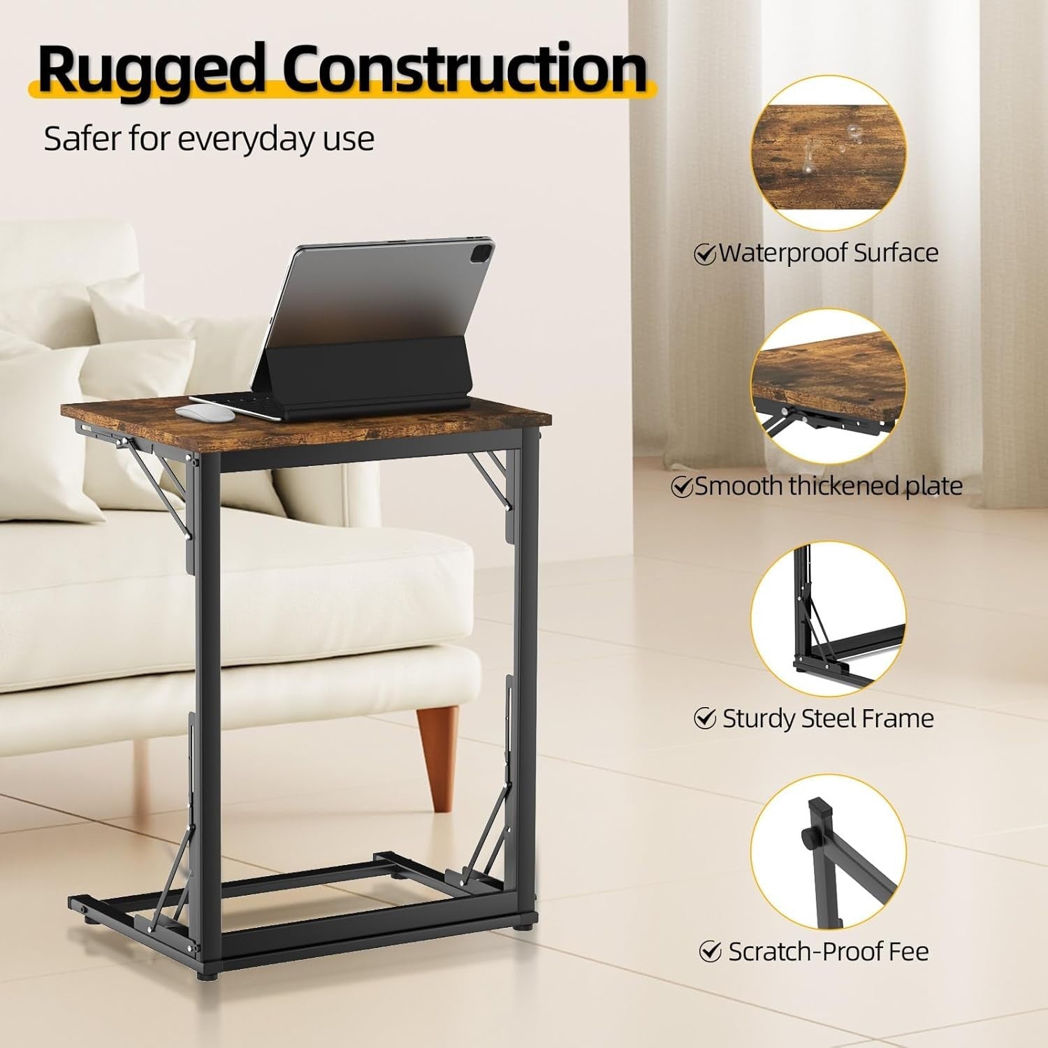 Foldable C Shaped Side Table Sofa Laptop Desk Bed Tray Small Space