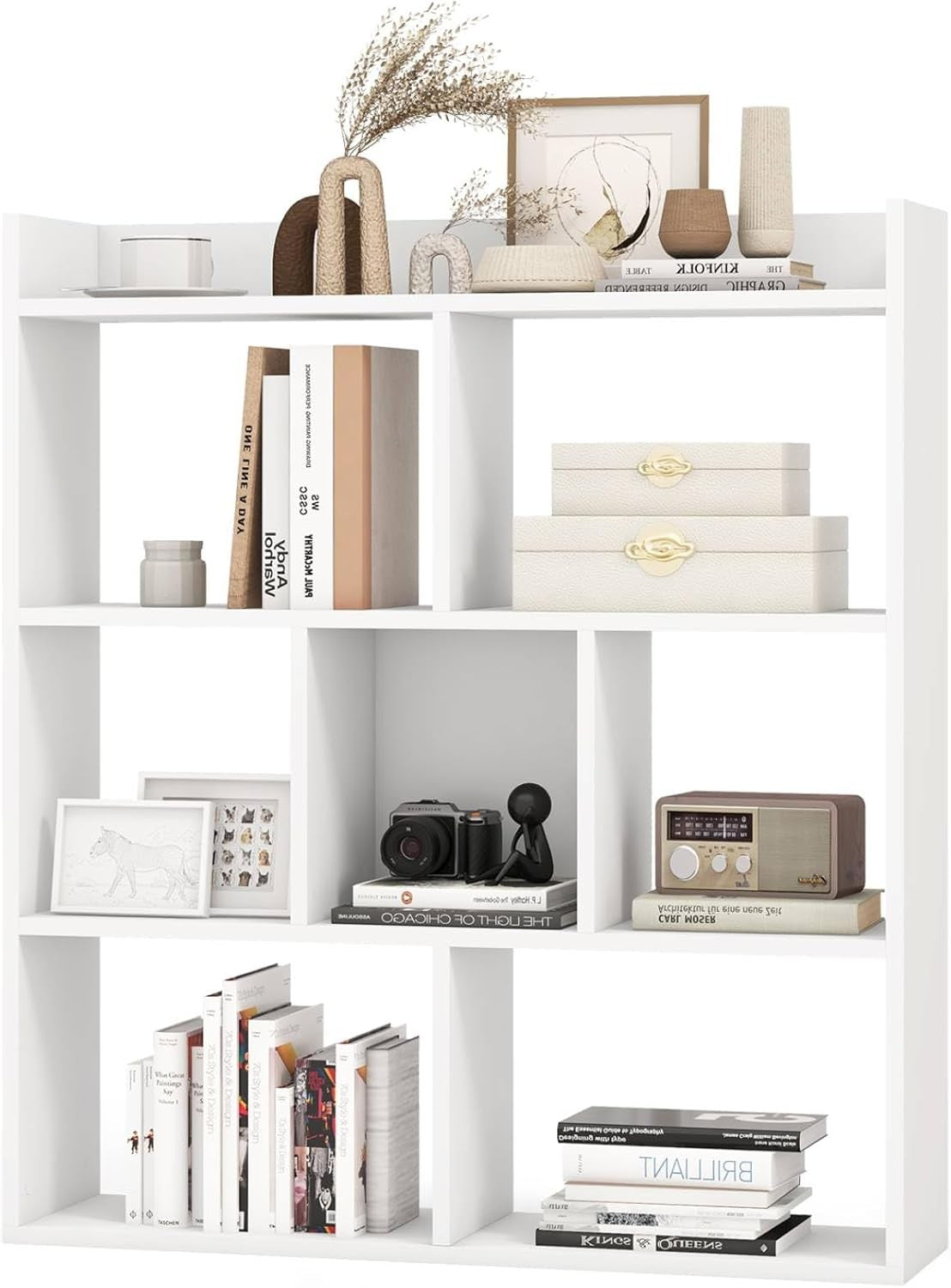 White 7-Cube Bookcase Freestanding Storage Display Shelf with Anti-Topple Kit