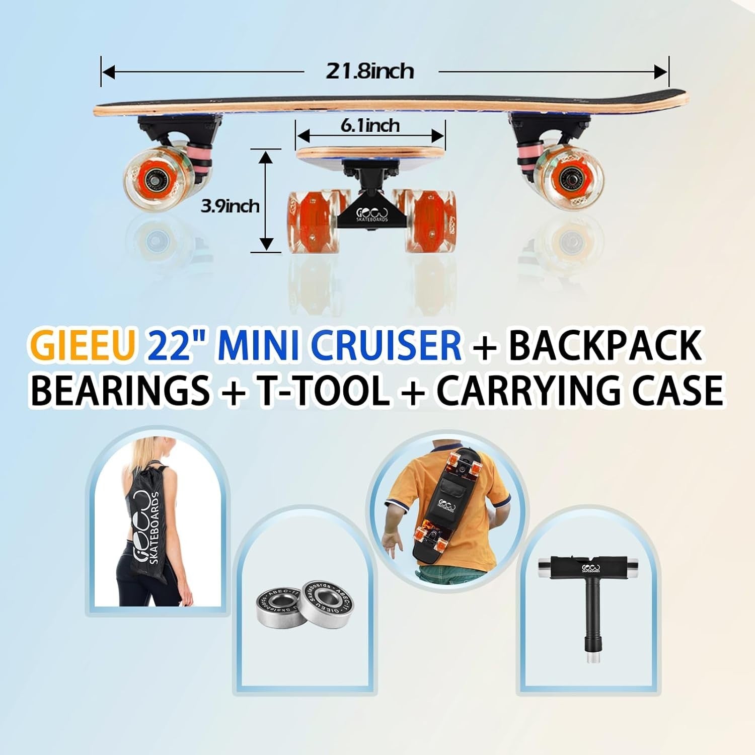 22" Mini Cruiser Skateboard LED Wheels Maple Deck Beginner Youth X-Fire