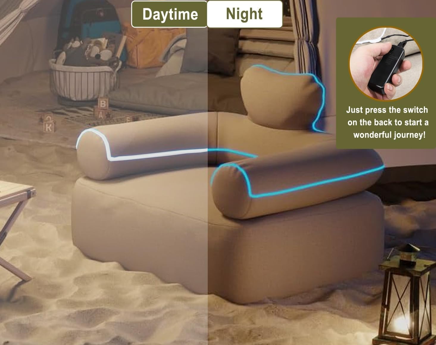 Inflatable LED Sofa Bed Indoor Outdoor Camping Chair Travel Couch