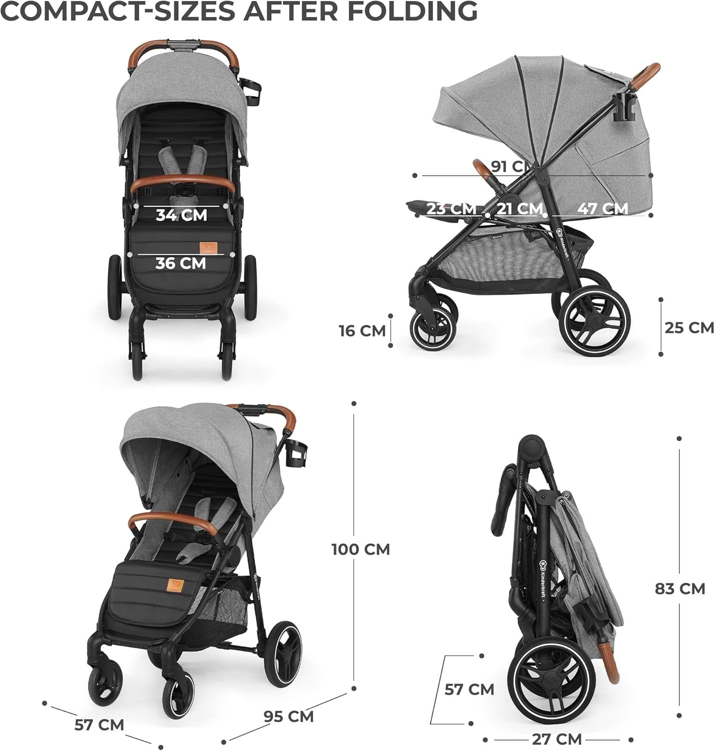 Baby Pushchair Stroller Lie Flat One Hand Fold All Terrain 22kg Grey