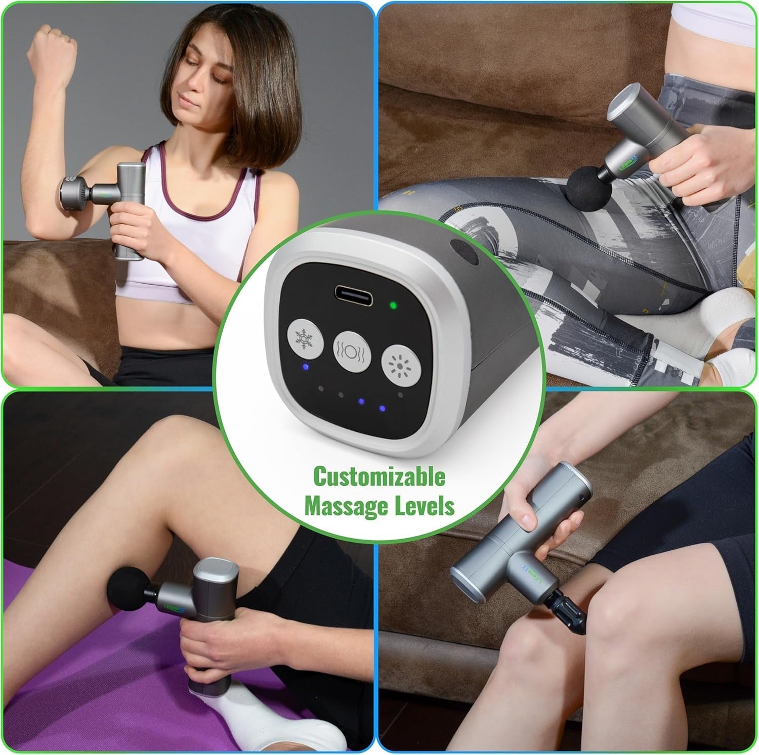 Deep Tissue Massage Gun Heat Cold Therapy Muscle Massager 5 Heads USB