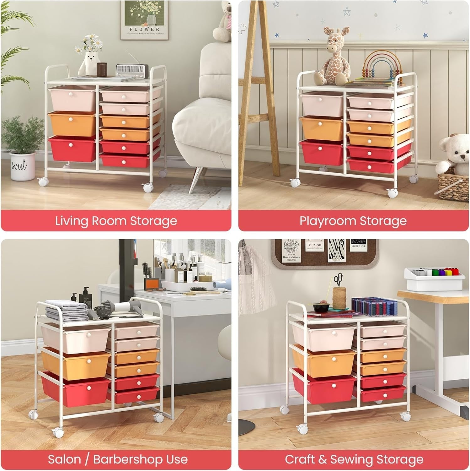 9 Drawer Rolling Storage Cart Utility Trolley Organiser Lockable Wheels