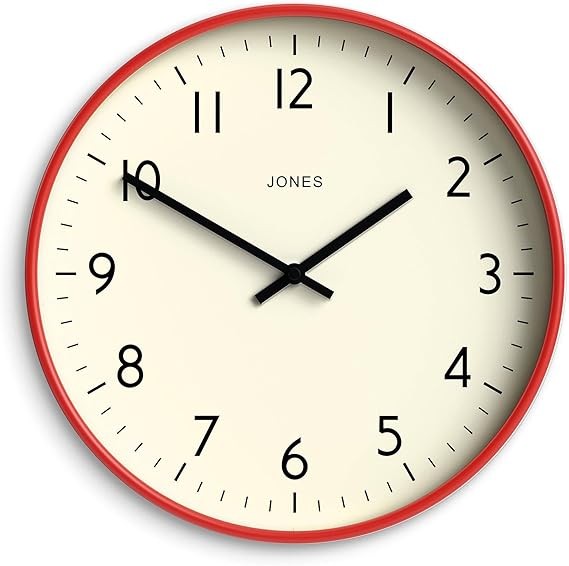 30cm Red Wall Clock Modern Silent Quartz Easy-Read Numbers Home Office Decor