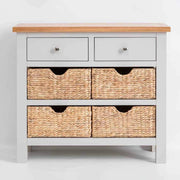 Slim Grey Console Table with Baskets – Oak Top Storage Unit for Hallway