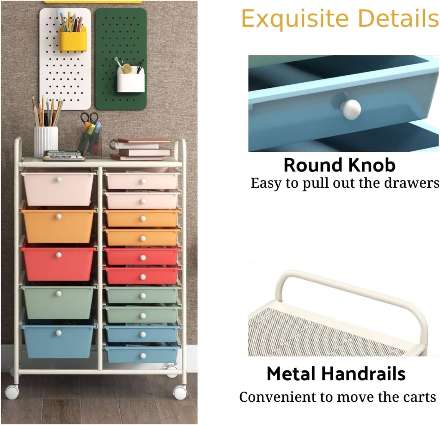 15 Drawer Rolling Storage Cart Colorful Utility Organizer Trolley