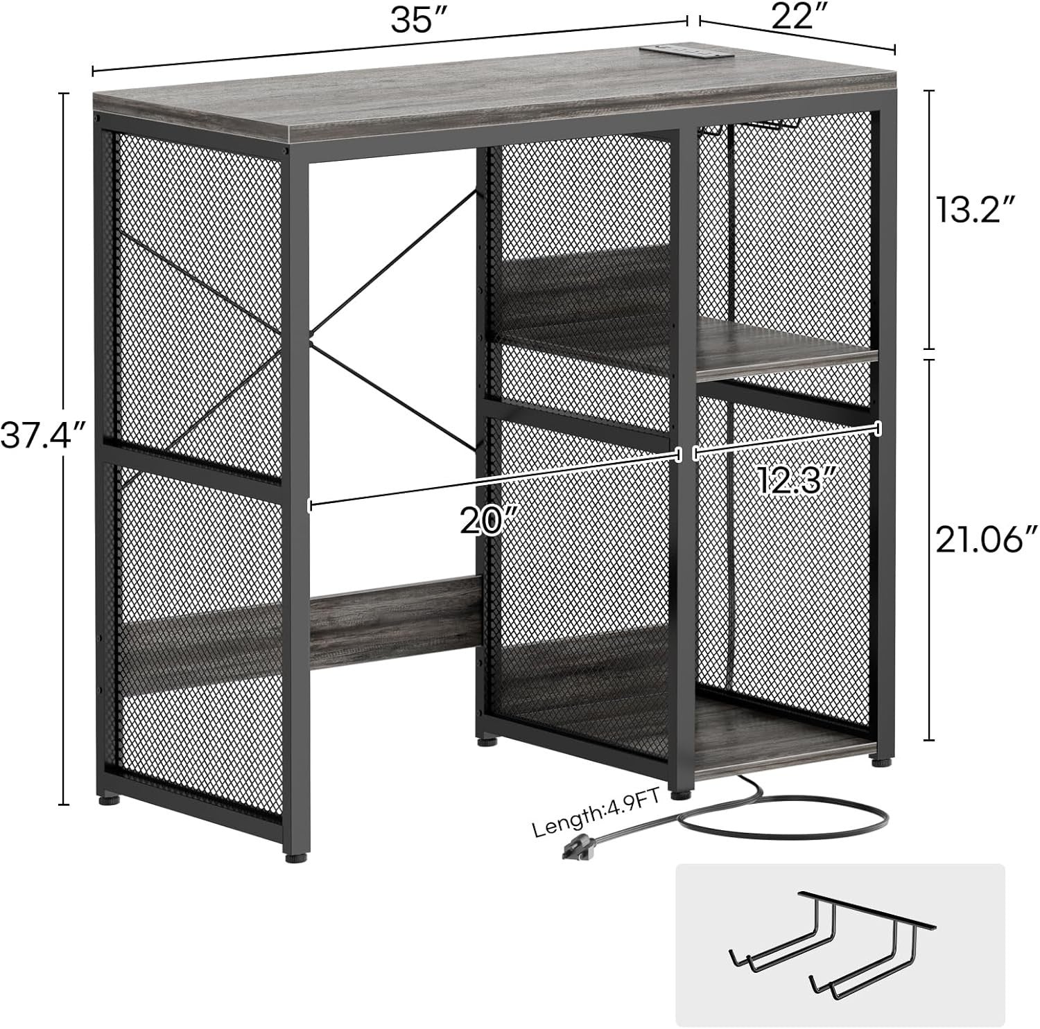 Mini Fridge Stand with Power Outlet, Wine Rack & Shelves