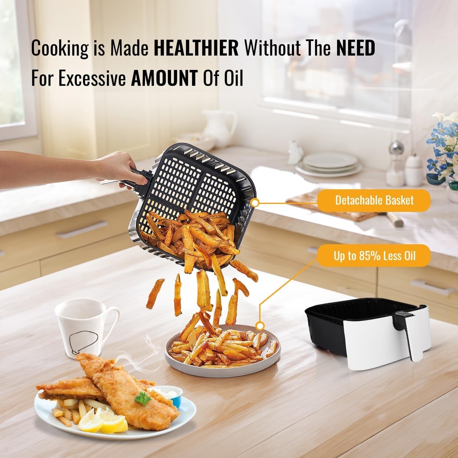 5.5L Digital Air Fryer 1700W | Oil-Free Cooking | 7 Presets + Recipe Book White