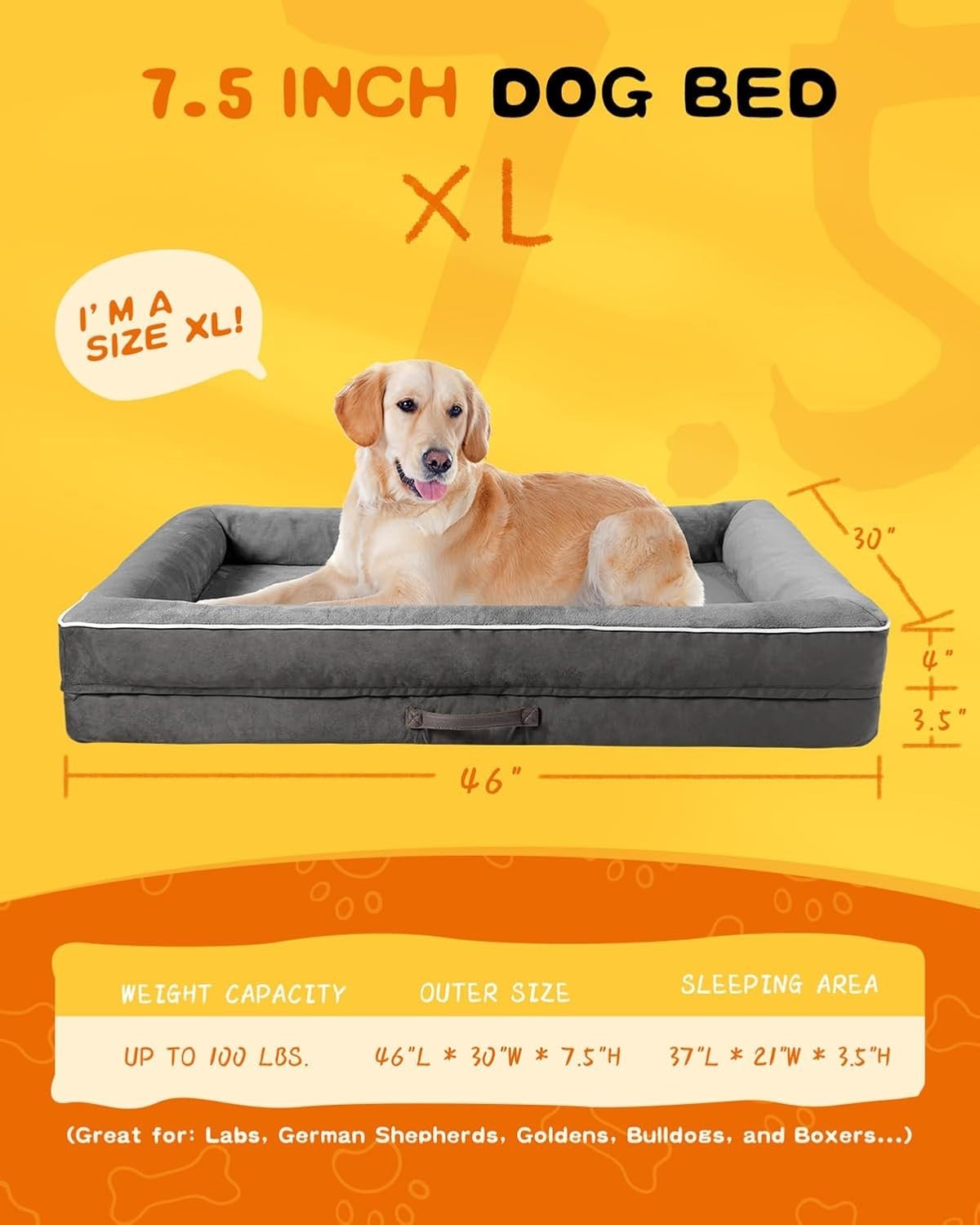XL Orthopedic Dog Bed 117x76cm Waterproof Washable