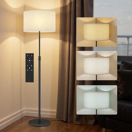 Dimmable Floor Lamp with Remote Height Adjustable Linen Shade Living Room