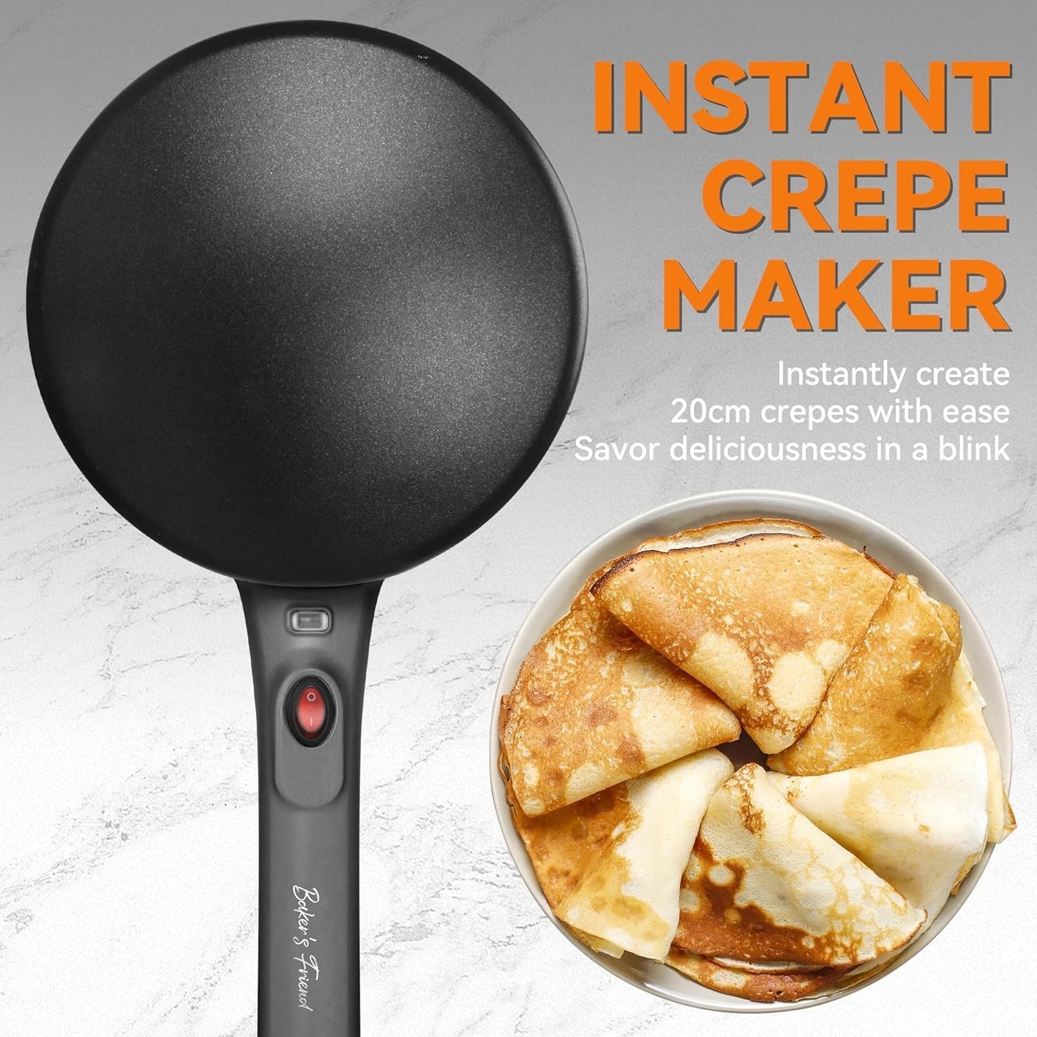 20cm Electric Crepe Maker | Non-Stick Surface, Keep Warm Setting, UK Plug