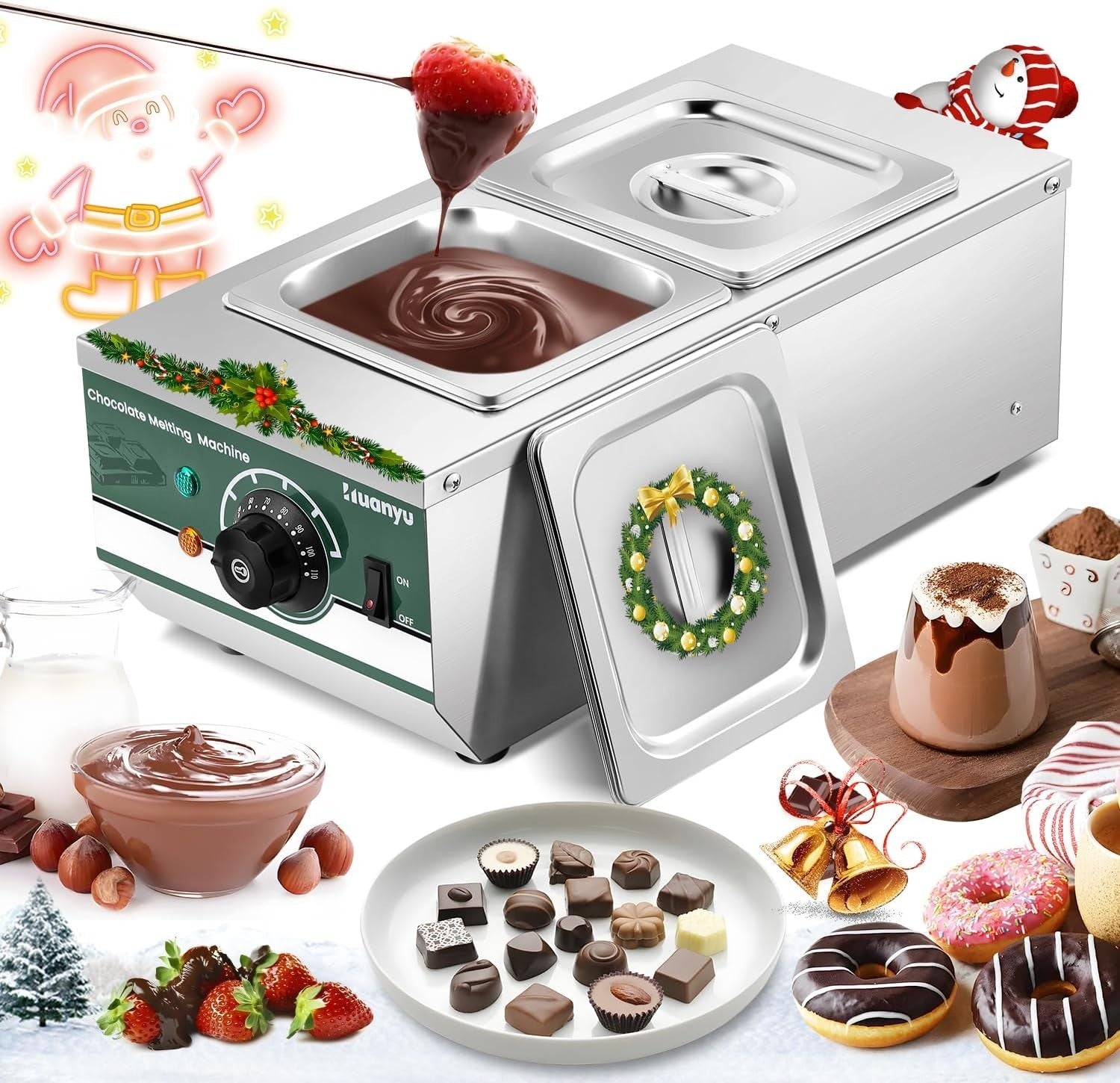 600W Commercial Chocolate Tempering Machine 2 Pot 1.6L Melter