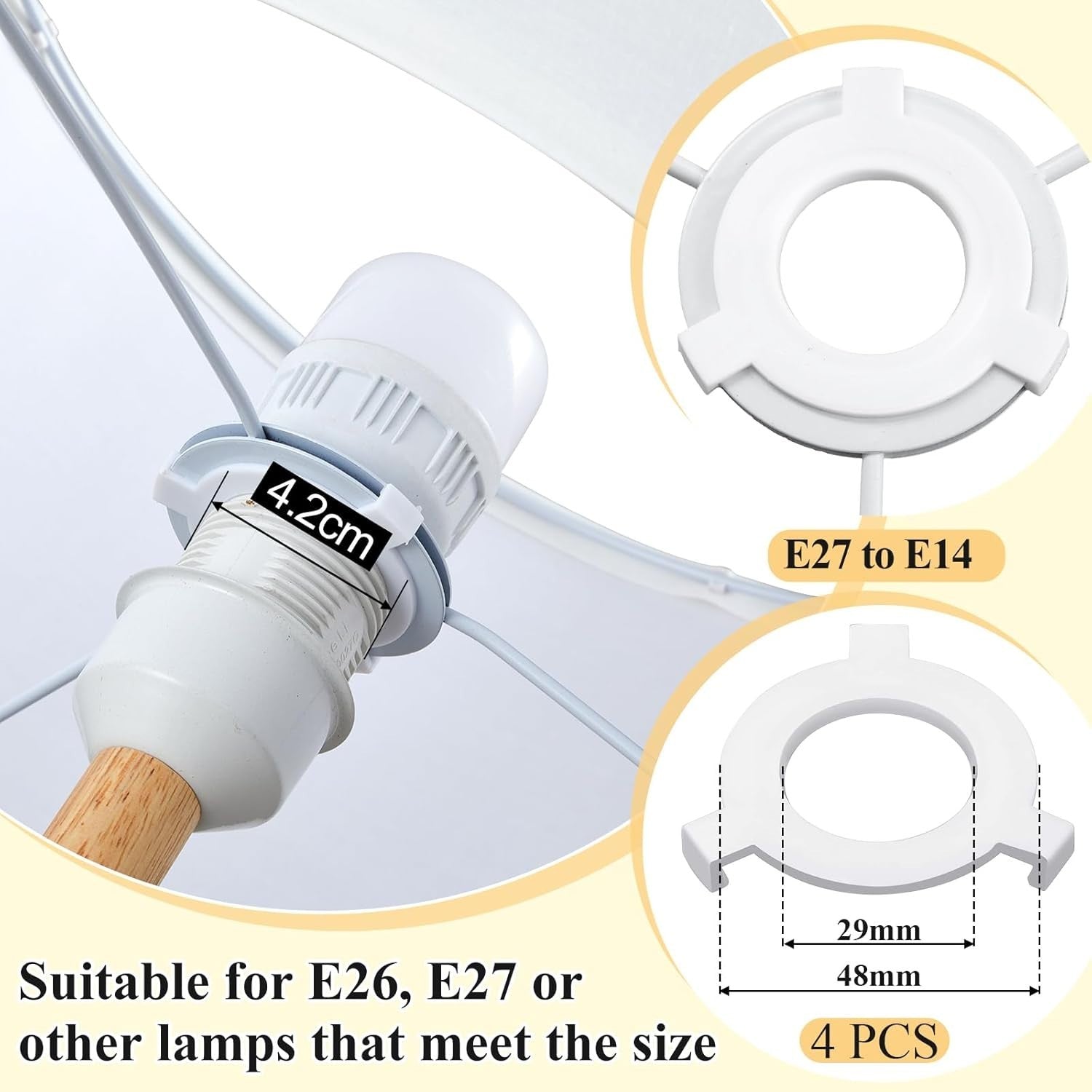 4× Beige Linen Lampshades w/ E27 to E14 Adapter Ring Rustic Drum Light
