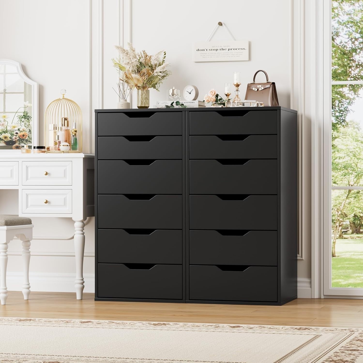 6-Drawer Tall Black Storage Cabinet Bedroom Dresser Modern Organizer Unit
