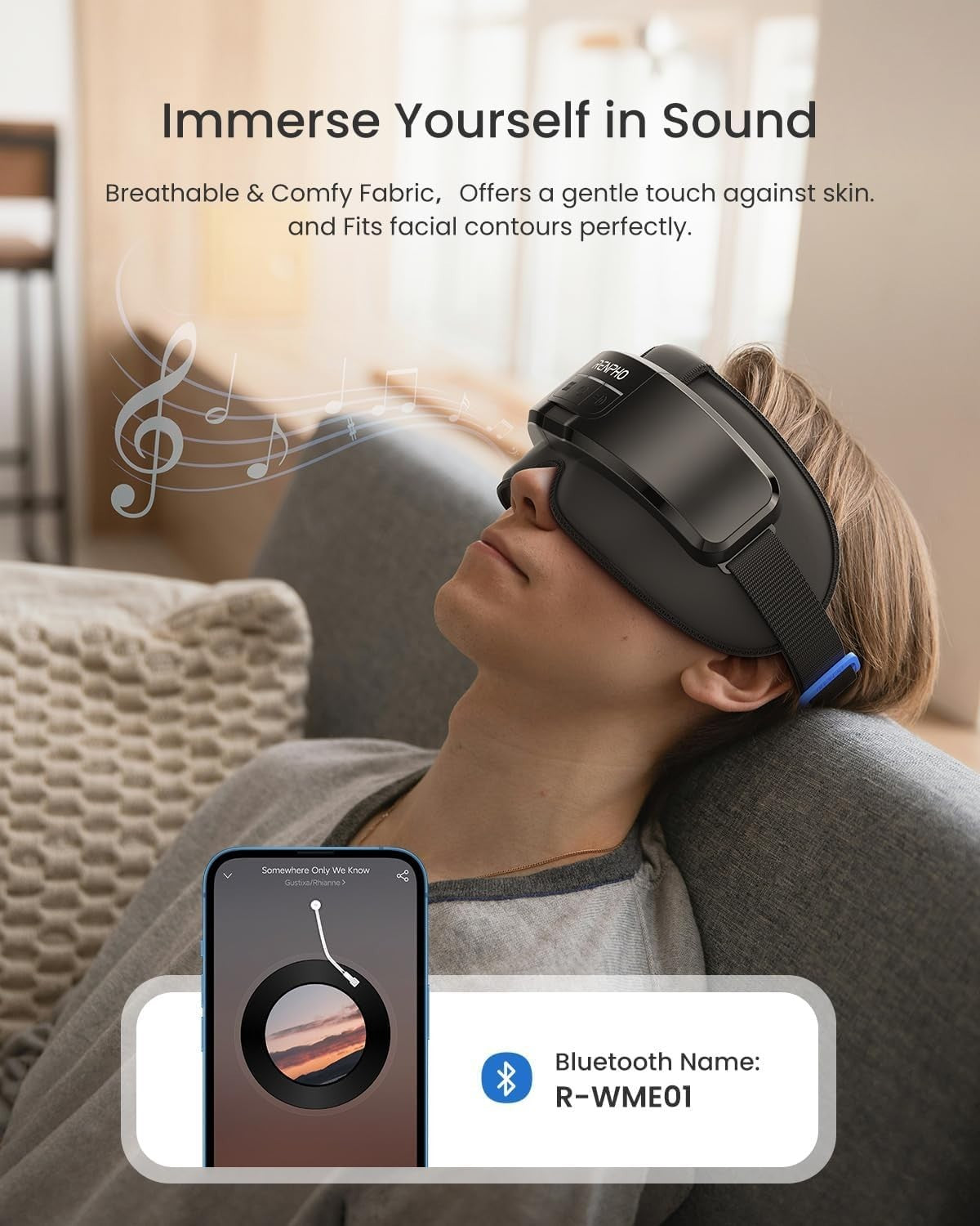 Heated Eye & Head Massager with Bluetooth Music for Migraine & Sleep Relief
