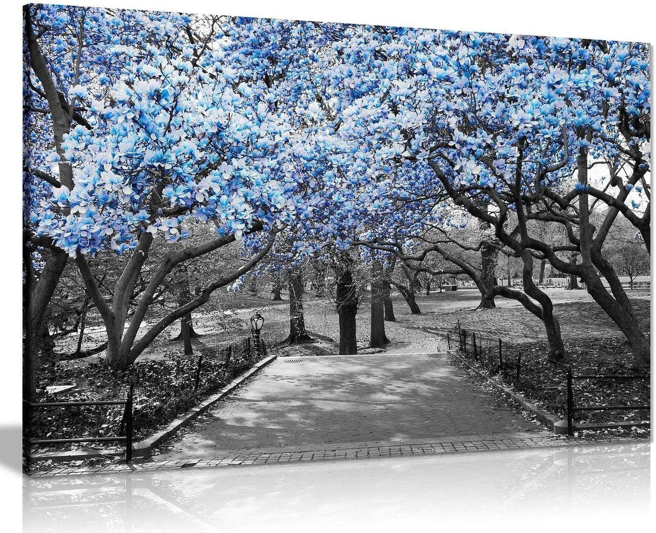 Black White Blue Blossom Canvas Wall Art Large Framed Print Modern Home Decor