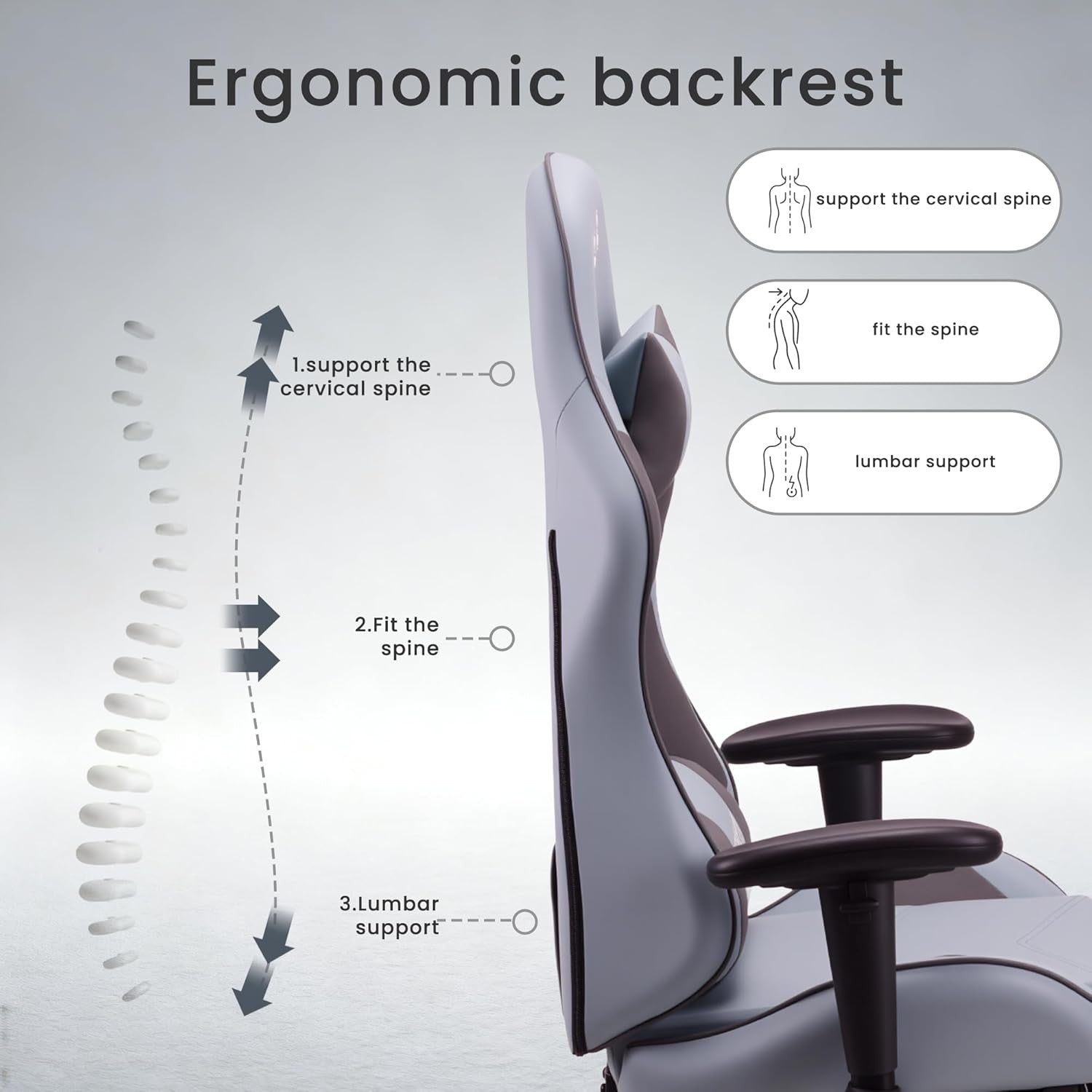 Ergonomic Gaming Chair Recliner w Footrest Lumbar Support Blue