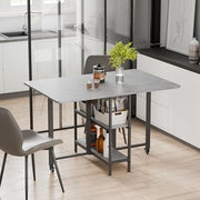 Grey Drop Leaf Folding Dining Table with Storage Shelves 120cm