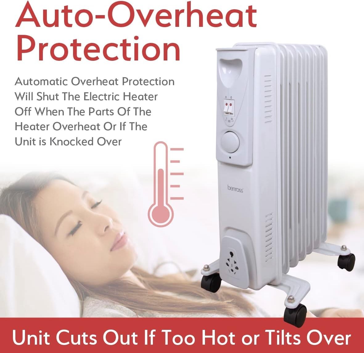 Portable 7-Fin Oil Filled Radiator 1500W Adjustable Thermostat White